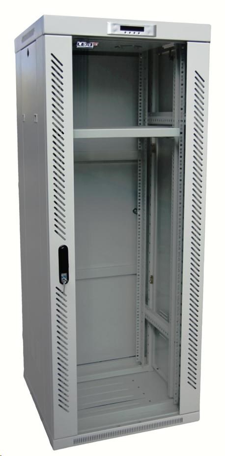 LEXI-Net 19" stojanový rozvaděč 18U 600x600 rozebiratelný, ventilační jednotka, termostat, kolečka, 600kg, sklo, šedý