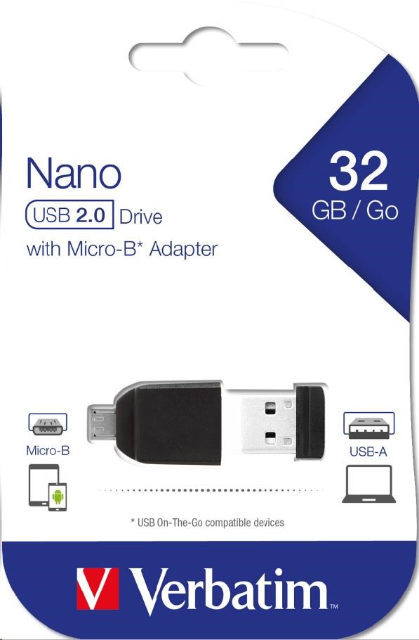 VERBATIM Flash disk 32 GB Store "n" Stay Nano + adaptér micro USB OTG,  USB 2.0,  čierna5 