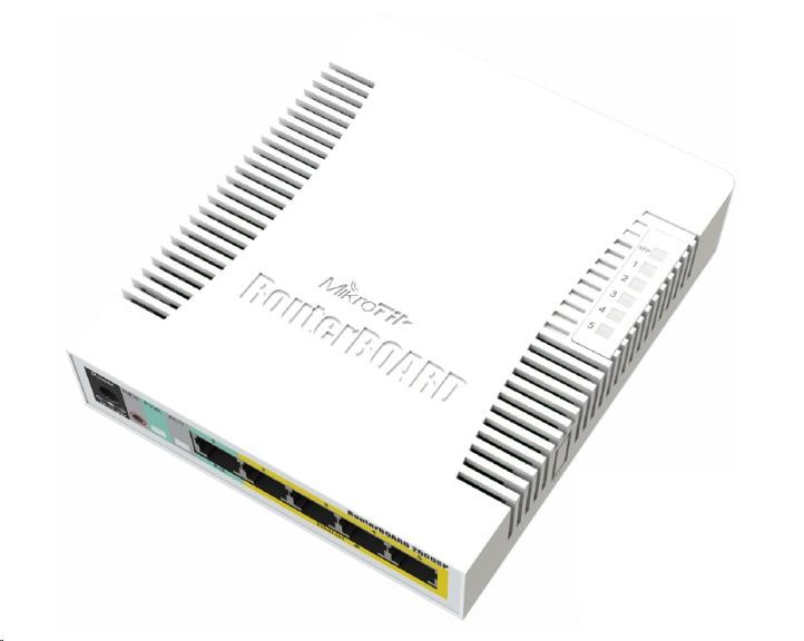 MikroTik RouterBOARD CSS106-1G-4P-1S (RB260GSP),  TF470 CPU,  konfigurovateľný switch,  5x LAN,  1xSFP slot,  PoE OUT,  vráta1 