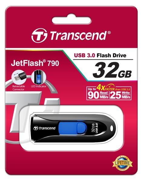 TRANSCEND Flash disk 32GB JetFlash®790, USB 3.1 (R:90/W:25 MB/s) čierna/modrá4 