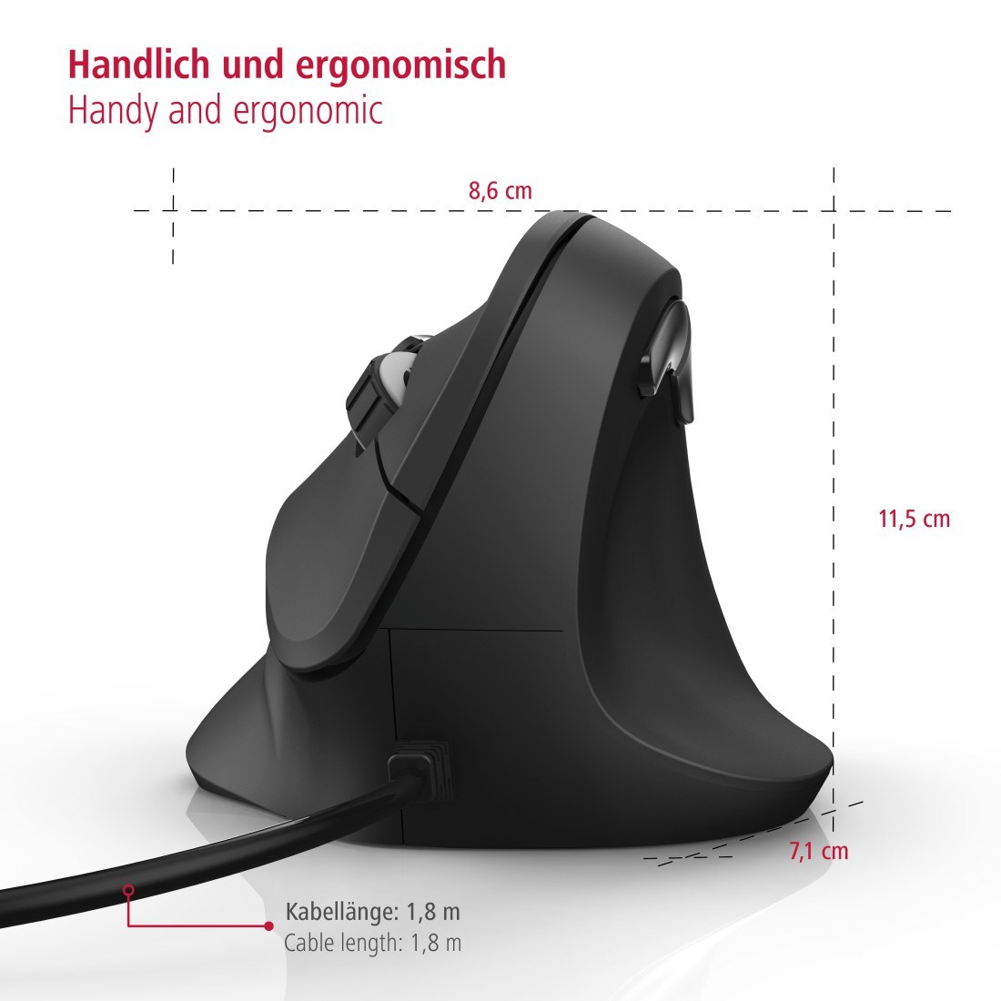 Vertikálna ergonomická drôtová myš Hama EMC-500,  6 tlačidiel,  čierna8 
