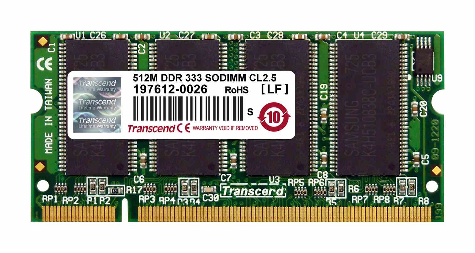 SODIMM DDR 256MB 333MHz TRANSCEND 2Rx16,  CL2.50 