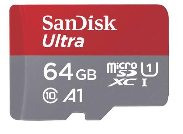 Karta SanDisk MicroSDXC 64 GB Ultra (100 MB/ s,  A1 Class 10 UHS-I,  Android - zobrazovacie balenie) + adaptér1 