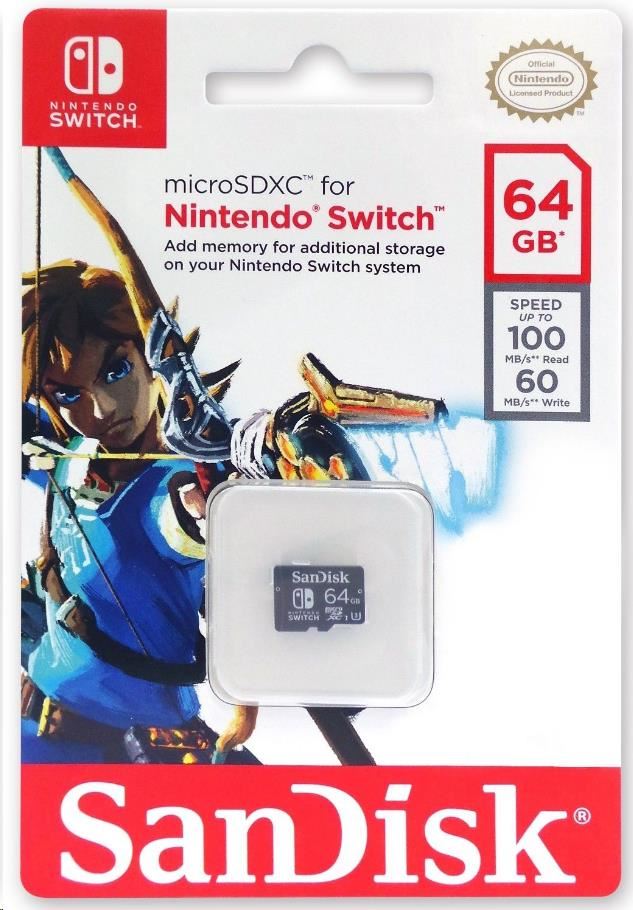 Karta SanDisk MIcroSDXC 64GB pre Nintendo Switch (R:100/ W:90 MB/ s,  UHS-I,  V30,  U3,  C10,  A1) licencovaný produkt2 