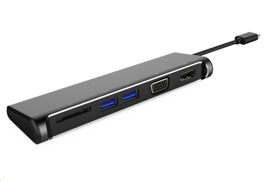 Prevodník USB PREMIUMCORD 3.1 Type-C na 4K HDMI+1080p VGA+SD karta+2xUSB3.0 (5 v 1)0 