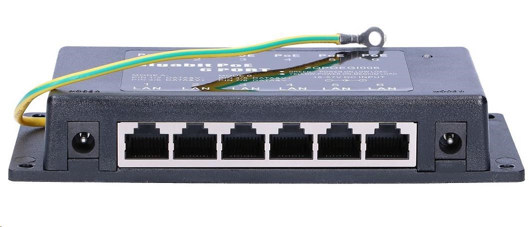 POE injektor aktivní/ pasivní - 6x 1 Gb/ s,  stíněný,  802.3af/ at0 