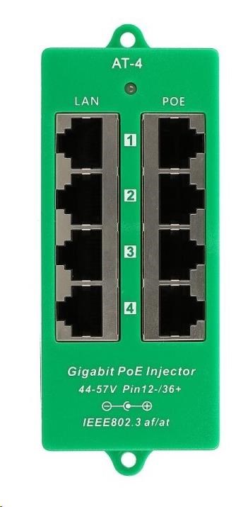 POE injektor aktivní - 4x 1Gb/ s,  stíněný,  svorkovnice,  802.3af/ at0 