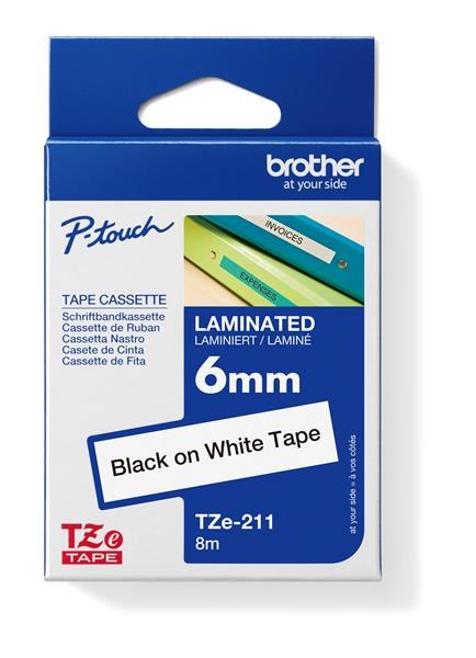 BROTHER TZE211 - TZ kazeta 6 mm široká, laminovaná TZE-211, biela/čierna farba písma0 