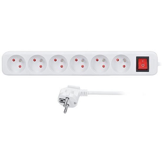 Solight prodlužovací přívod, 6 zásuvek, bílý, vypínač, 1,5m3 