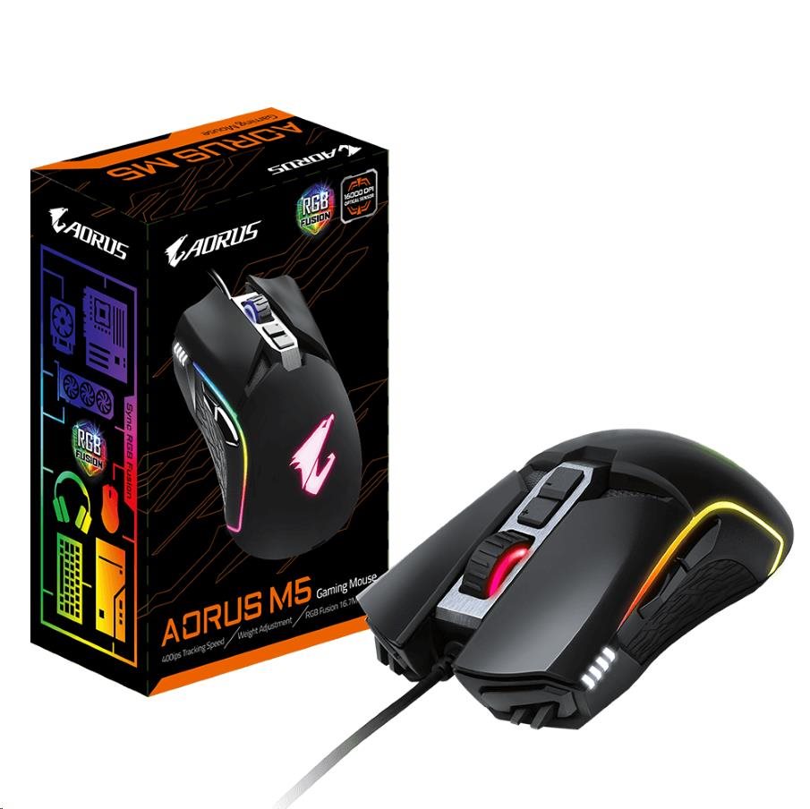 Herná myš GIGABYTE AORUS M5,  USB,  optická,  až 16000 DPI6 