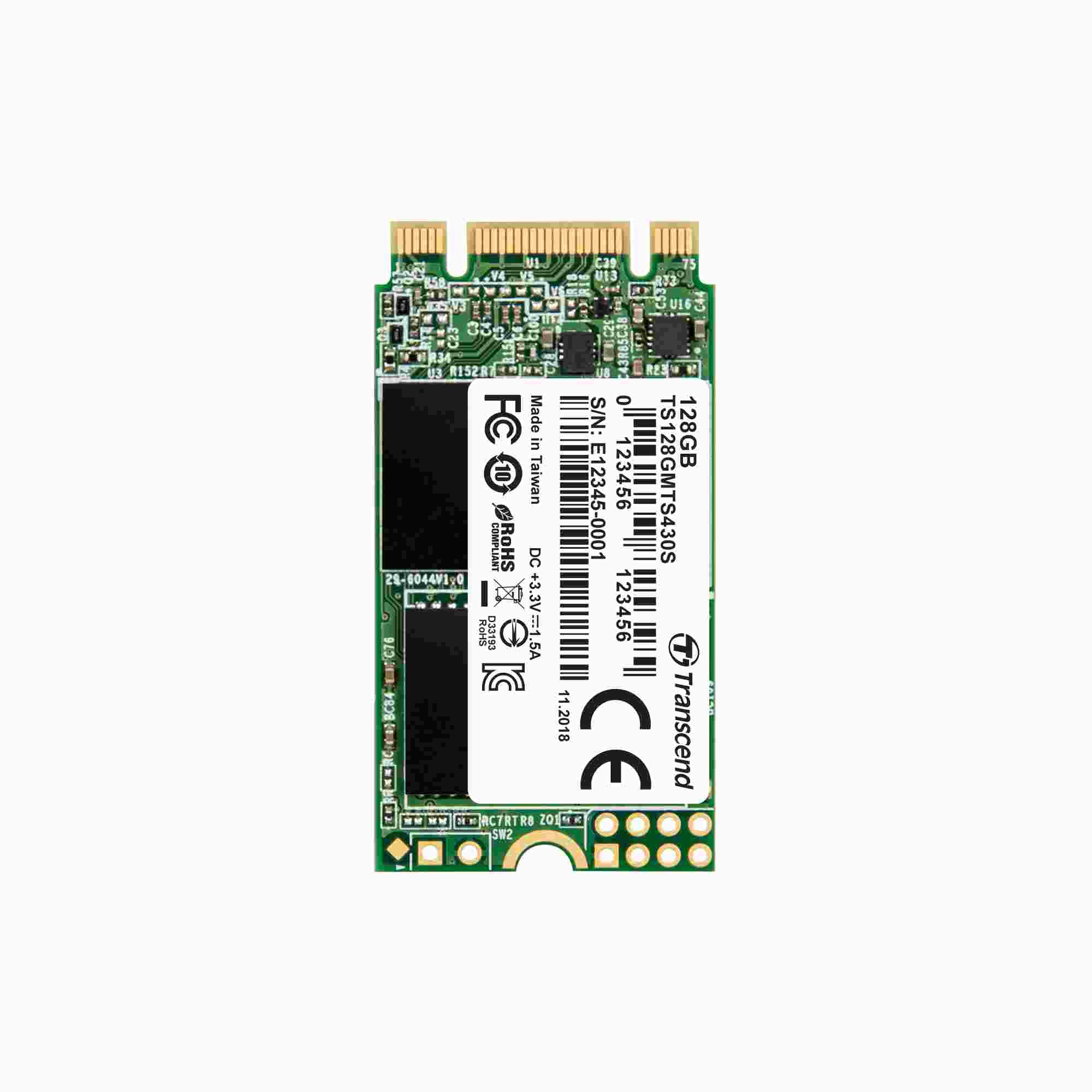 TRANSCEND Industrial SSD MTS430S 128GB,  M.2 2242,  SATA III 6 Gb/ s,  TLC0 