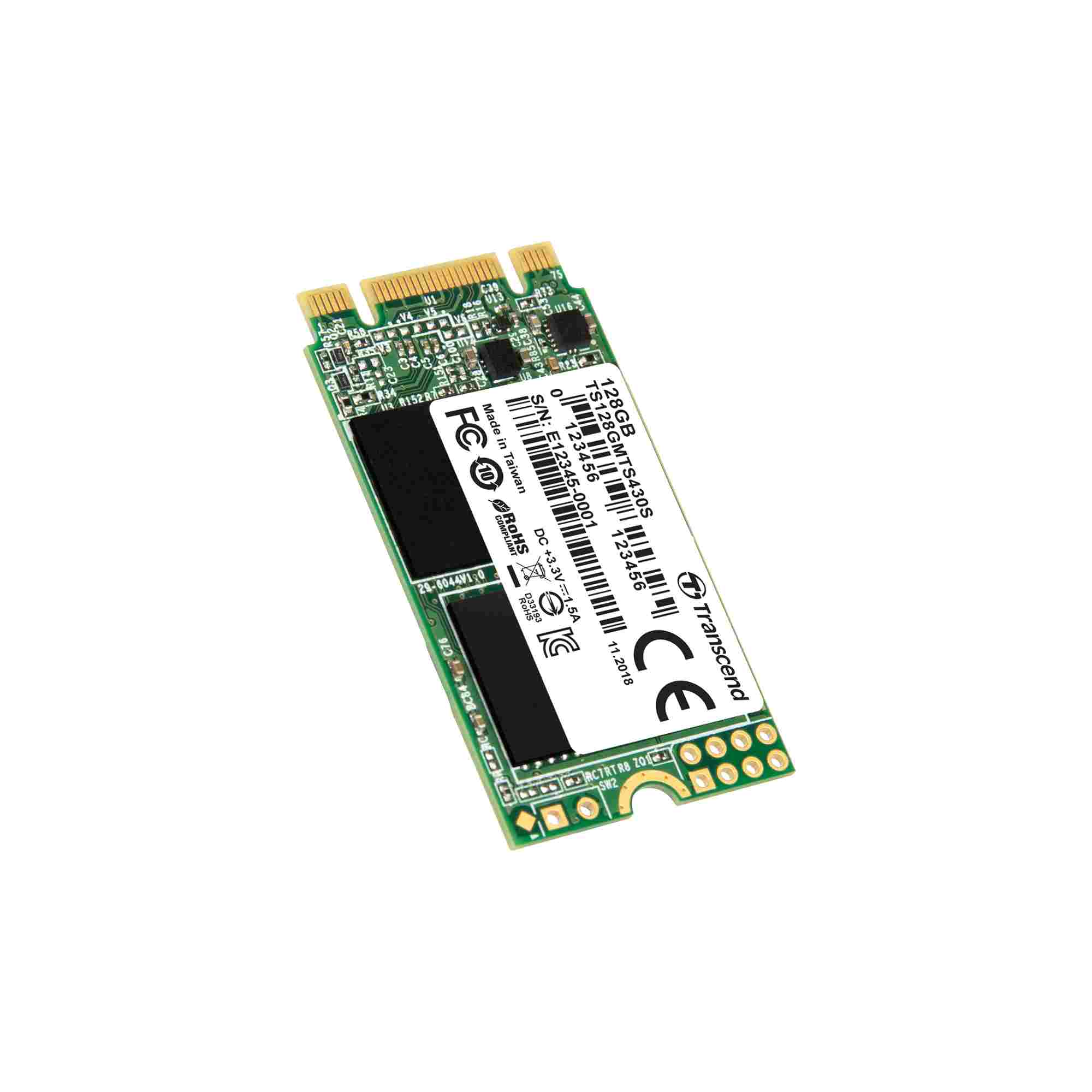 TRANSCEND Industrial SSD MTS430S 128GB,  M.2 2242,  SATA III 6 Gb/ s,  TLC1 