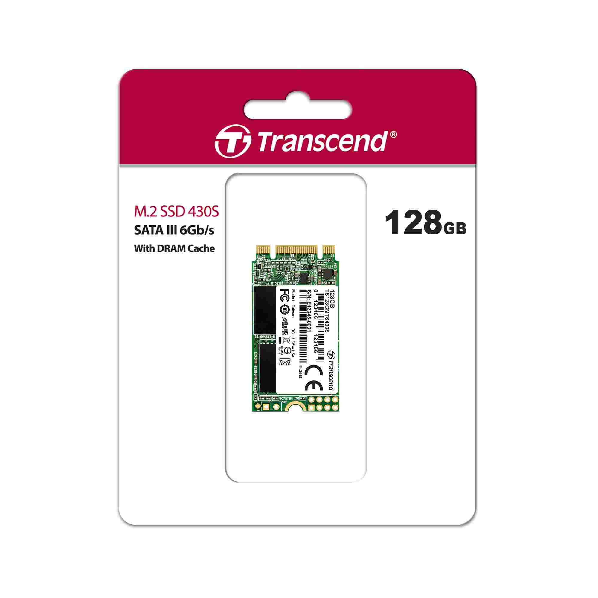 TRANSCEND Industrial SSD MTS430S 128GB,  M.2 2242,  SATA III 6 Gb/ s,  TLC2 