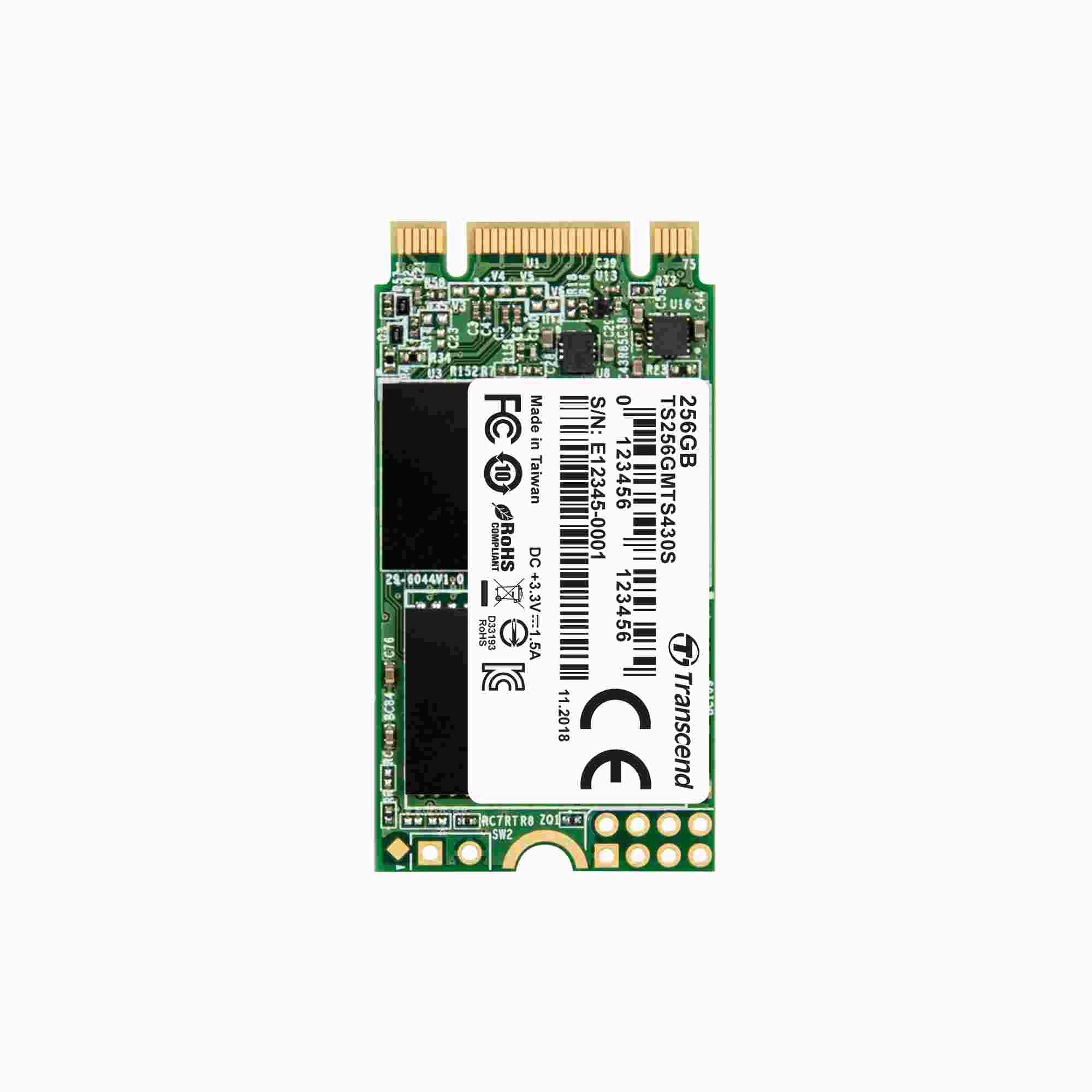 TRANSCEND Industrial SSD MTS430S 256GB,  M.2 2242,  SATA III 6 Gb/ s,  TLC0 