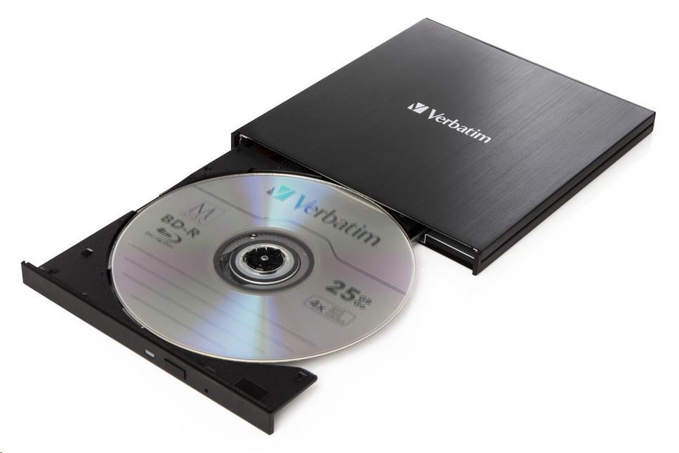 VERBATIM Ultra HD 4K Blu-ray externá slimline napaľovačka (USB 3.1,  USB-C) + bezplatné 25GB médium1 