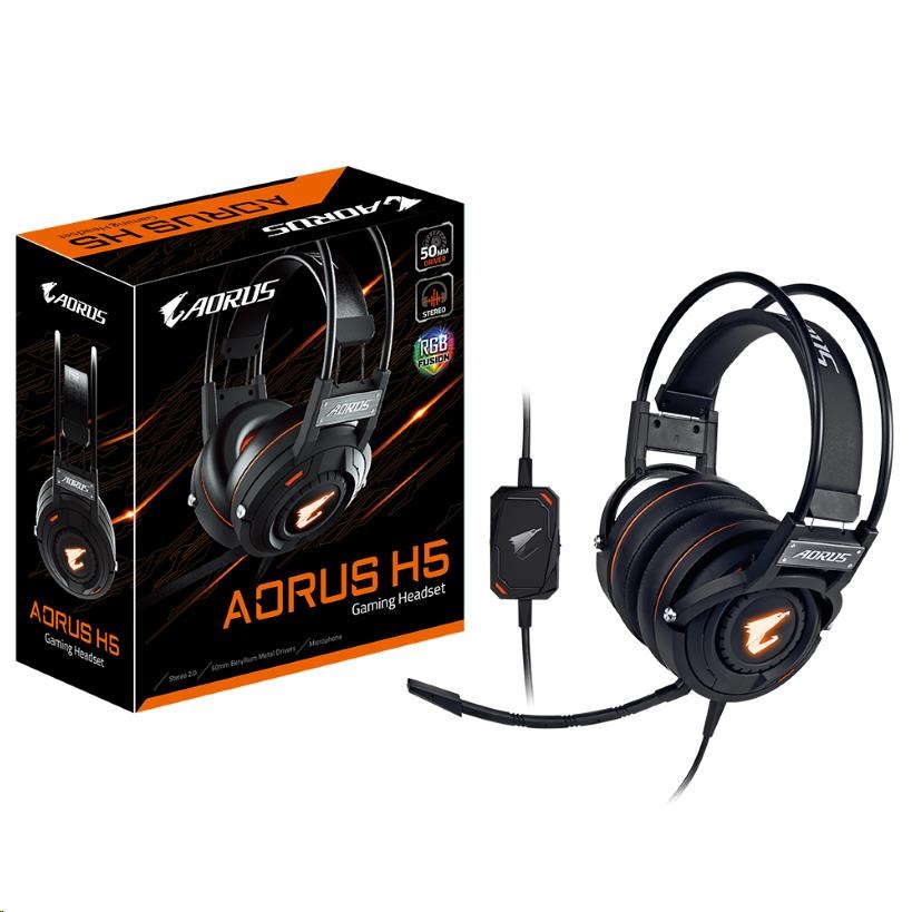 GIGABYTE sluchátka s mikrofonem headset AURUS H5,  wired,  RGB Lighting,  USB/ 3.5mm3 