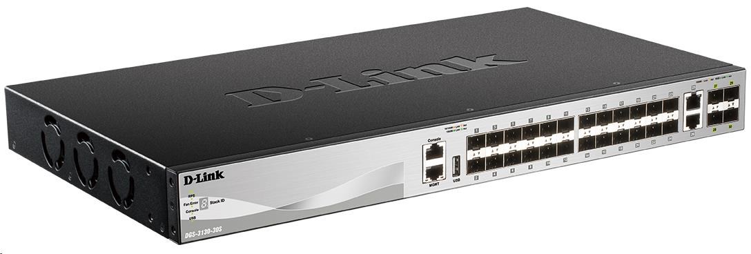 D-Link DGS-3130-30S/ SI L3 Stohovateľný spravovaný gigabitový prepínač,  24x SFP,  2x 10GBASE-T,  4x SFP+1 
