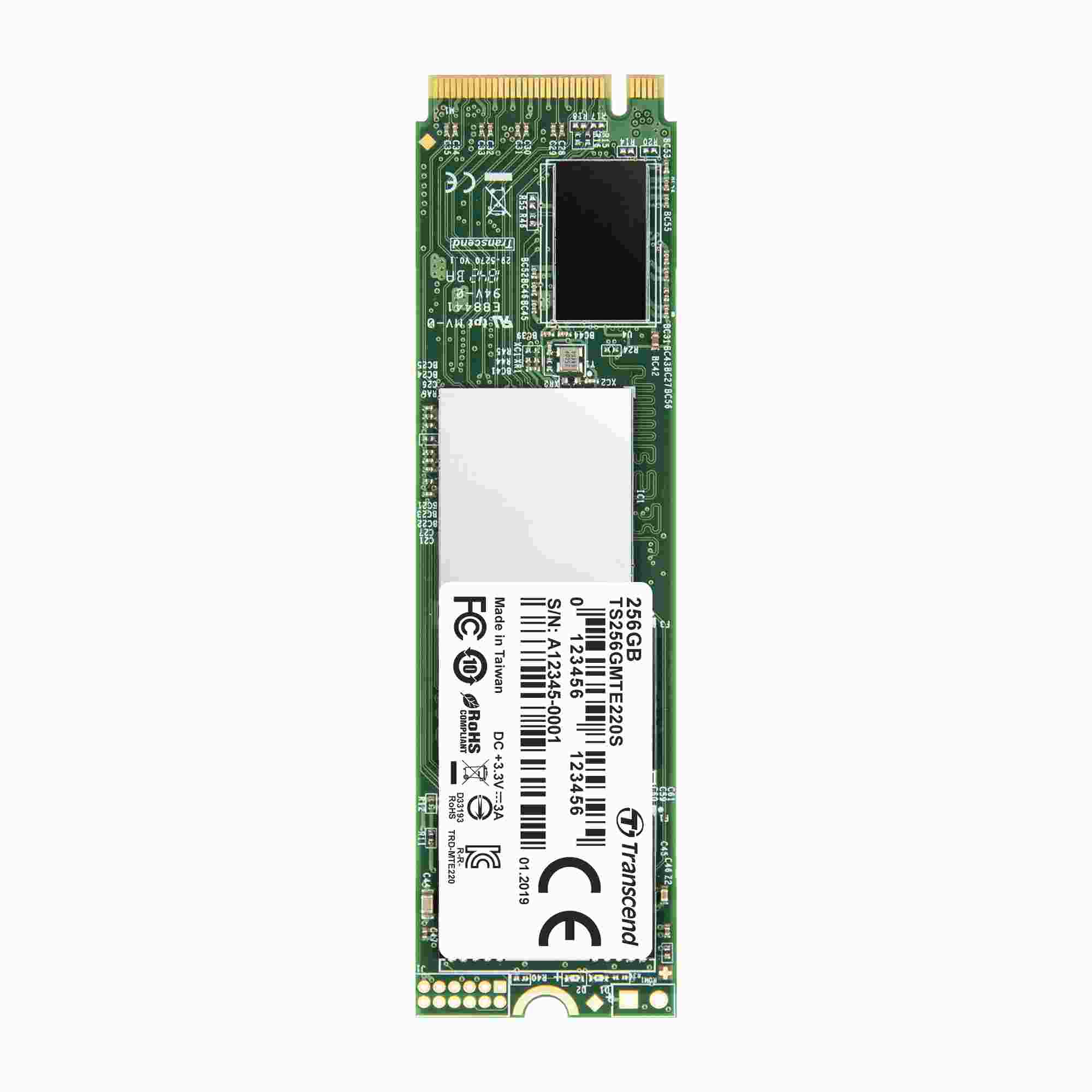 TRANSCEND SSD 220S 256GB,  M.2 2280,  PCIe Gen3x4,  NVMe,  M-Key,  3D TLC,  s Dram0 