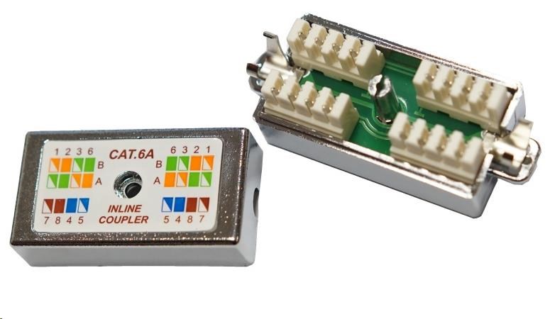 Spojovací box STP Cat6A narážecí, stříbrná