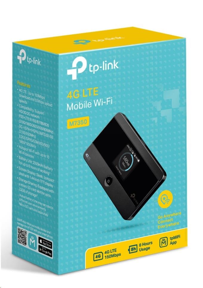 TP-Link M7350 přenosný WiFi4 router (4G LTE,  2, 4GHz,  1xmicroUSB,  1xSIM,  1xmicroSD)2 