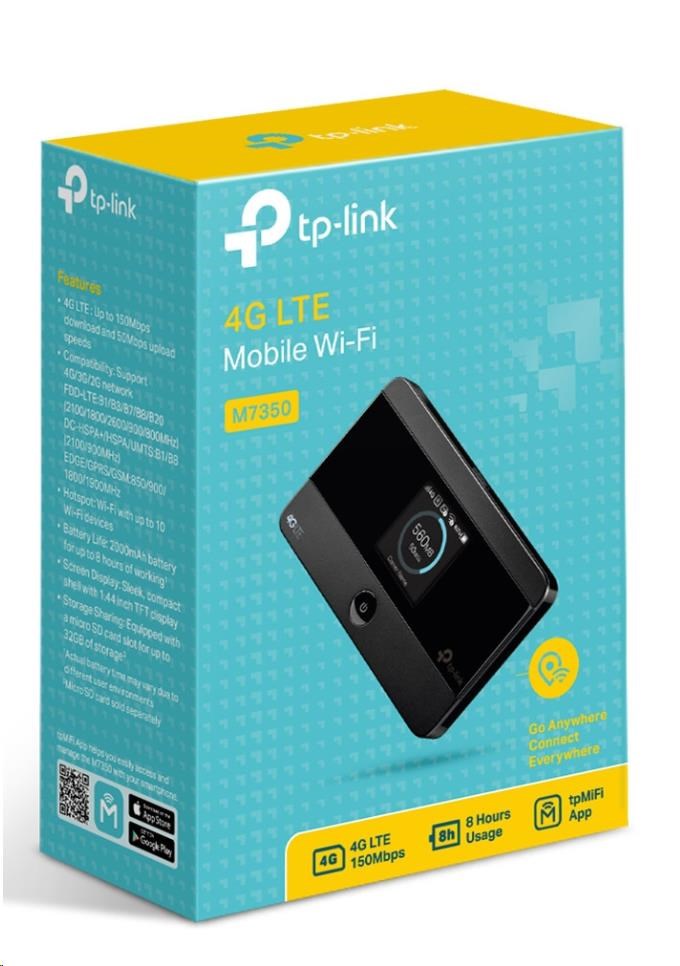 TP-Link M7350 přenosný WiFi4 router (4G LTE,  2, 4GHz,  1xmicroUSB,  1xSIM,  1xmicroSD)1 