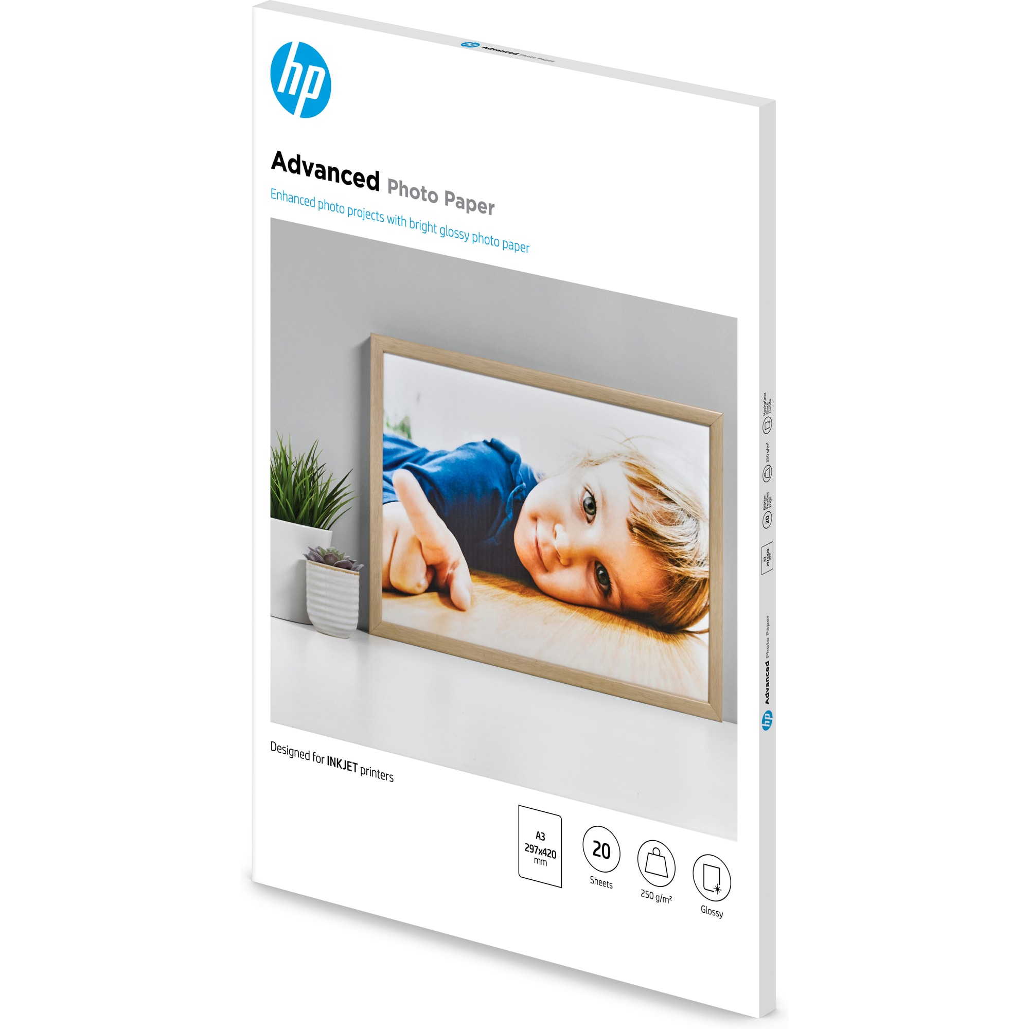 HP Advanced Glossy Photo Paper-20 sht/ A3/ 297 x 420 mm,   10.5 mil,   250 g/ m2,  Q8697A1 