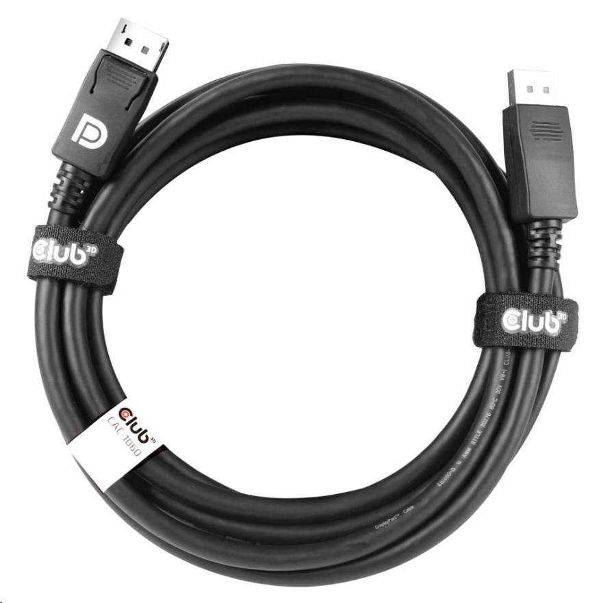 Club3D Kabel certifikovaný DisplayPort 1.4,  HBR3,  8K60Hz (M/ M),  3m,  28 AWG7 