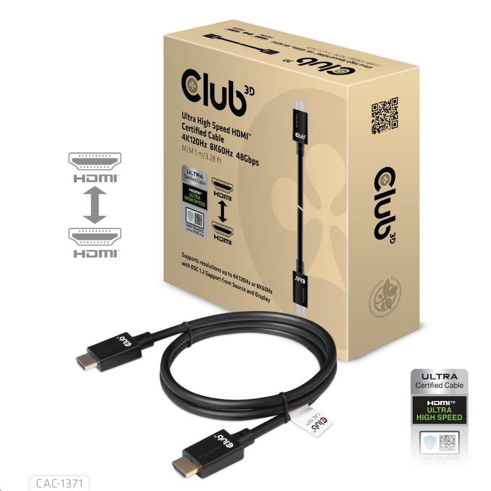 Club3D Kabel Ultra Rychlý HDMI™ Certifikovaný 4K 8K60Hz 48Gbps (M/ M),  1m,  30 AWG0 