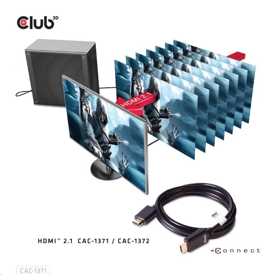 Club3D Kabel Ultra Rychlý HDMI™ Certifikovaný 4K 8K60Hz 48Gbps (M/ M),  1m,  30 AWG4 