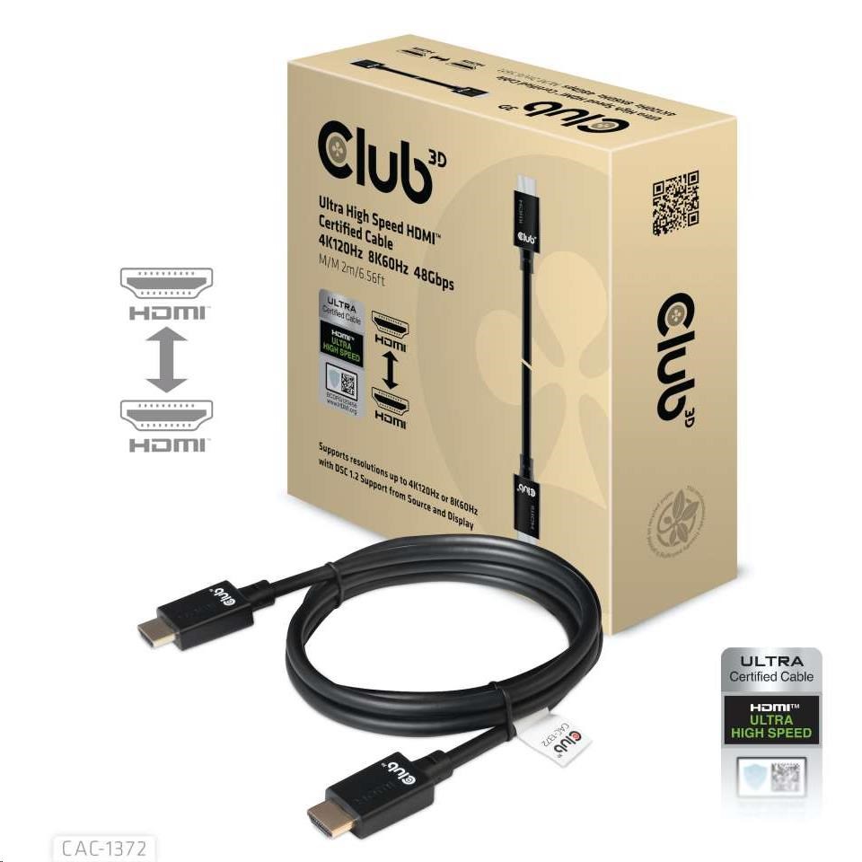 Kábel HDMI Club3D 2.1 Ultra High Speed HDMI™ 4K120Hz,  8K60Hz,  2m6 