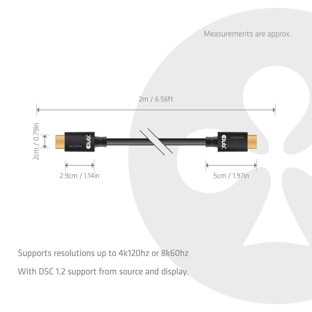 Kábel HDMI Club3D 2.1 Ultra High Speed HDMI™ 4K120Hz,  8K60Hz,  2m2 