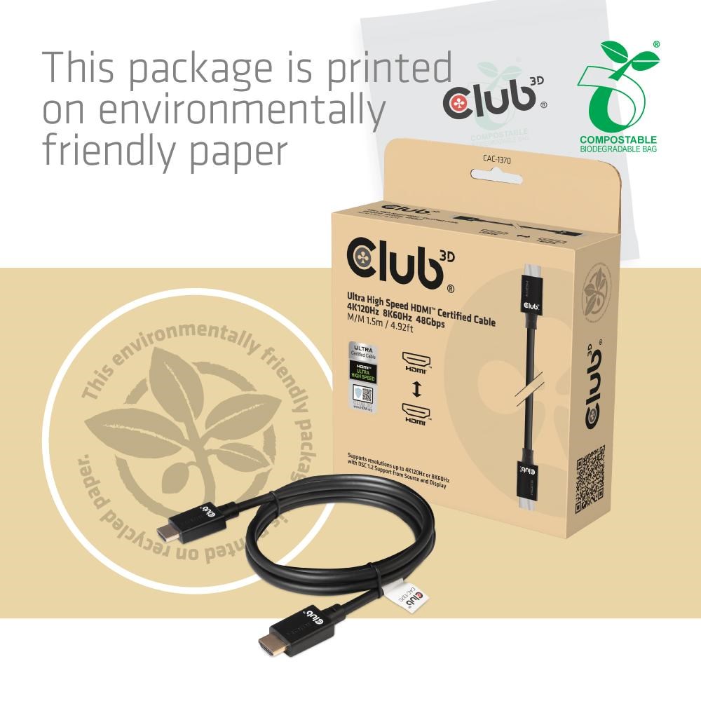 Kábel HDMI Club3D 2.1 Ultra High Speed HDMI™ 4K120Hz,  8K60Hz,  2m8 