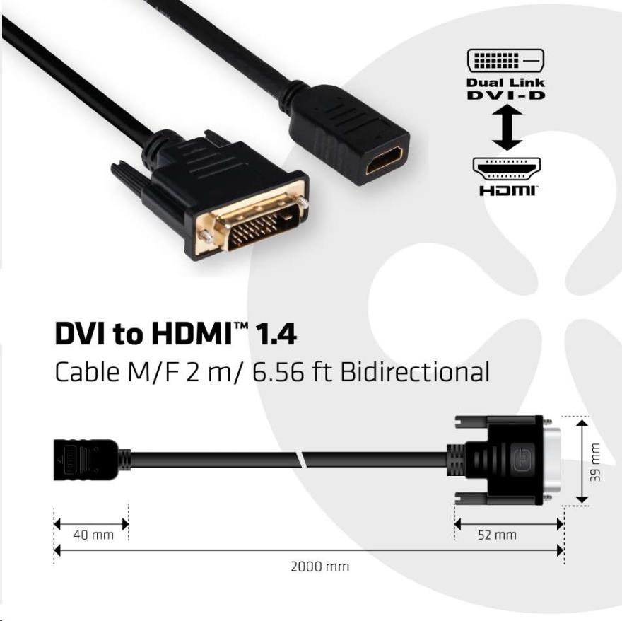 Club3D Kabel DVI-D na HDMI 1.4,  (M/ F),  2m3 