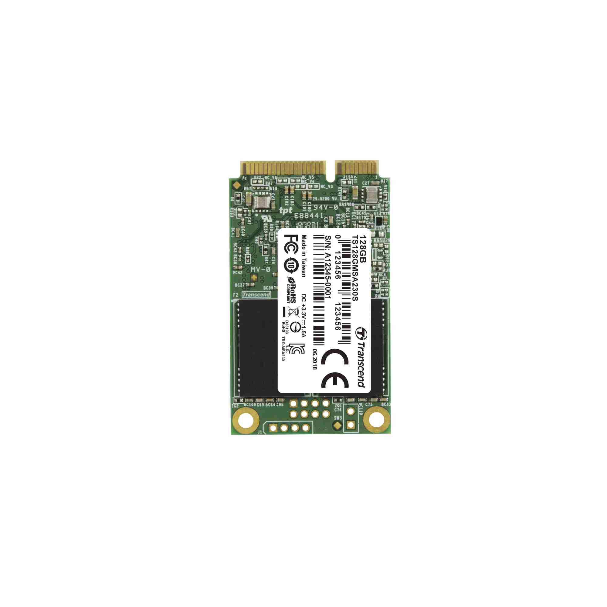 TRANSCEND Industrial SSD MSA230S 128GB,  mSATA,  SATA III,  3D TLC2 
