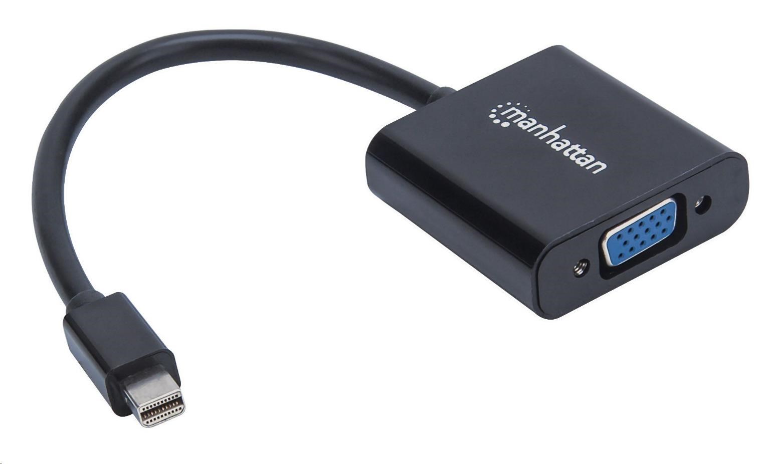 MANHATTAN Prevodník,  Mini DisplayPort na VGA,  Mini-DP-Male/ HD15-Female,  čierny0 