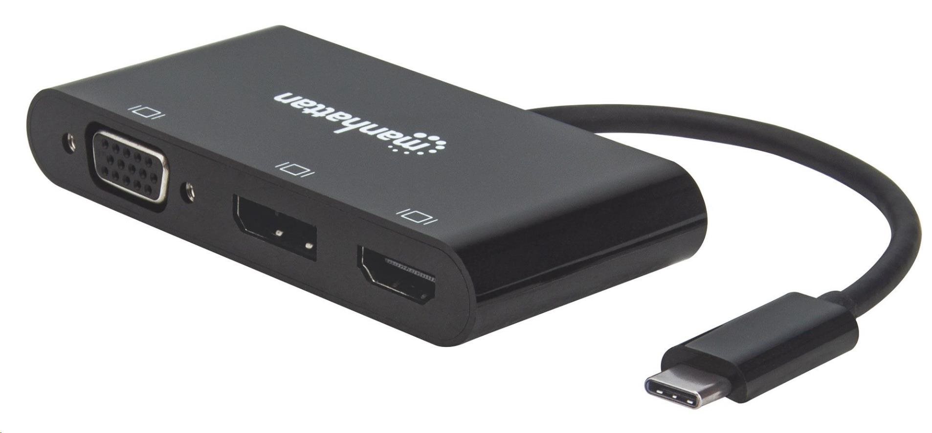 MANHATTAN Splitter,  rozbočovač MST,  adaptér USB-C na DisplayPort/  HDMI/  VGA,  čierny0 