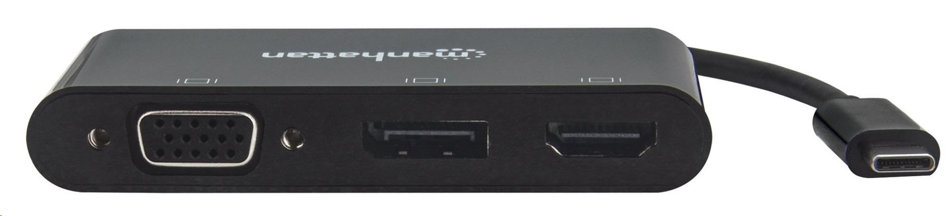 MANHATTAN Splitter,  rozbočovač MST,  adaptér USB-C na DisplayPort/  HDMI/  VGA,  čierny2 