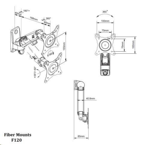 Výškově polohovatelný držák Tv monitoru Fiber Mounts F1202 