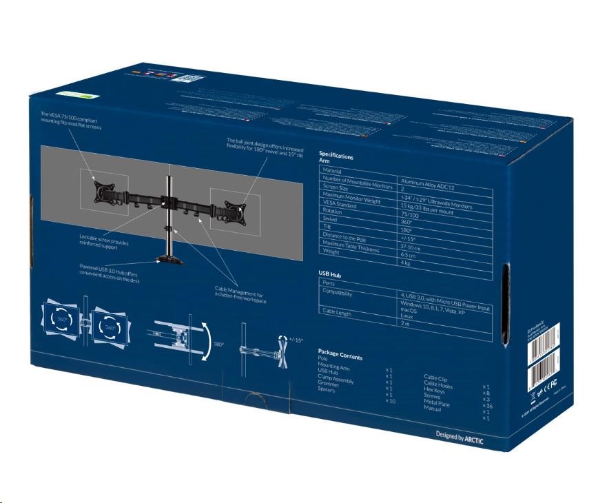 Stolný držiak ARCTIC Z2 Pro (Gen3) pre 2x LCD do 34