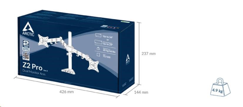 Stolný držiak ARCTIC Z2 Pro (Gen3) pre 2x LCD do 34