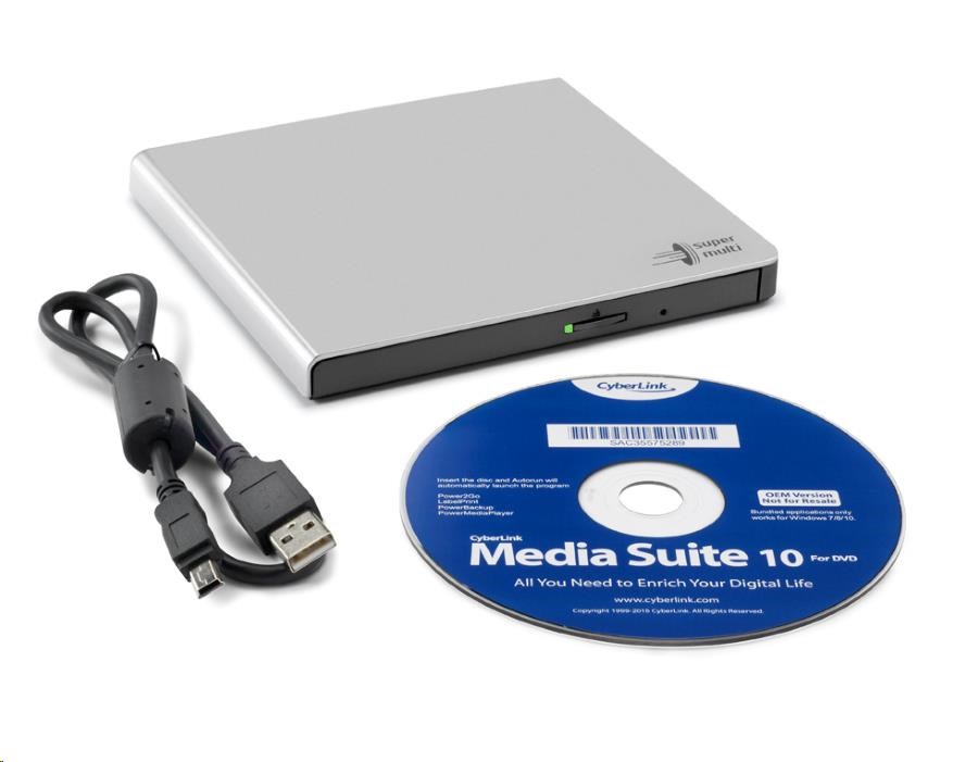 HITACHI LG - externá mechanika DVD-W/ CD-RW/ DVD±R/ ±RW/ RAM GP57ES40,  Slim,  Silver,  box+SW3 