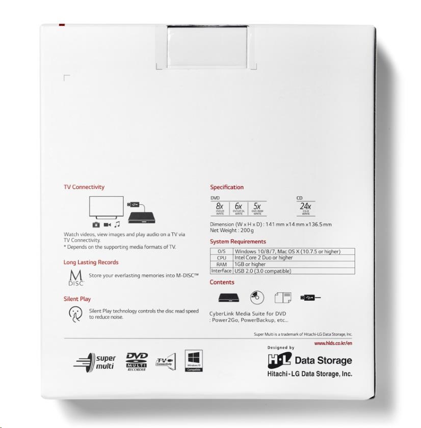 HITACHI LG - externá mechanika DVD-W/CD-RW/DVD±R/±RW/RAM GP57ES40, Slim, Silver, box+SW5 