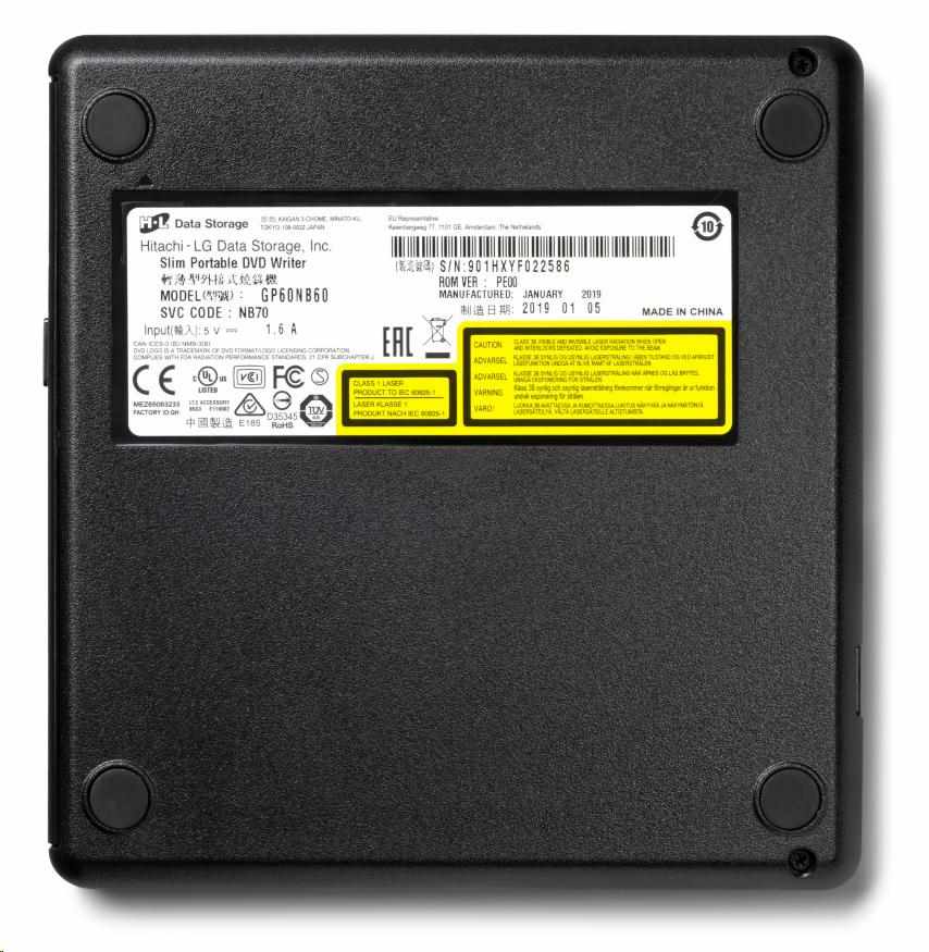 HITACHI LG - externá mechanika DVD-W/ CD-RW/ DVD±R/ ±RW/ RAM GP60NB60,  Slim,  čierna,  box+SW1 