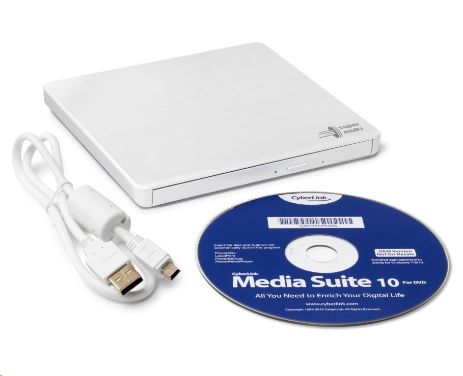 HITACHI LG - externá mechanika DVD-W/ CD-RW/ DVD±R/ ±RW/ RAM GP60NW60,  Slim,  biela,  krabica+SW3 