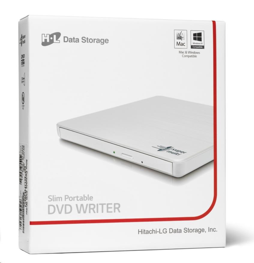 HITACHI LG - externá mechanika DVD-W/CD-RW/DVD±R/±RW/RAM GP60NW60, Slim, biela, krabica+SW5 