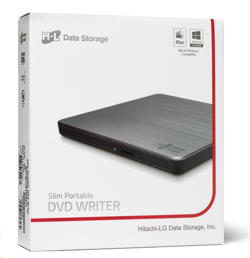 HITACHI LG - externá mechanika DVD-W/CD-RW/DVD±R/±RW/RAM GP60NS60, Slim, Silver, box+SW1 