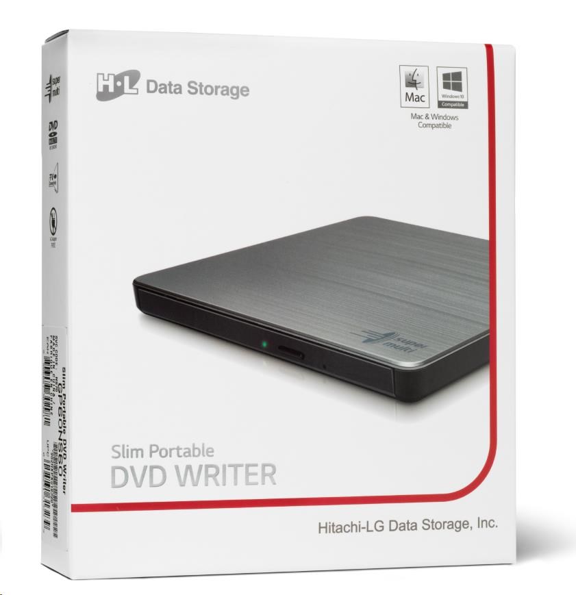 HITACHI LG - externá mechanika DVD-W/ CD-RW/ DVD±R/ ±RW/ RAM GP60NS60,  Slim,  Silver,  box+SW5 