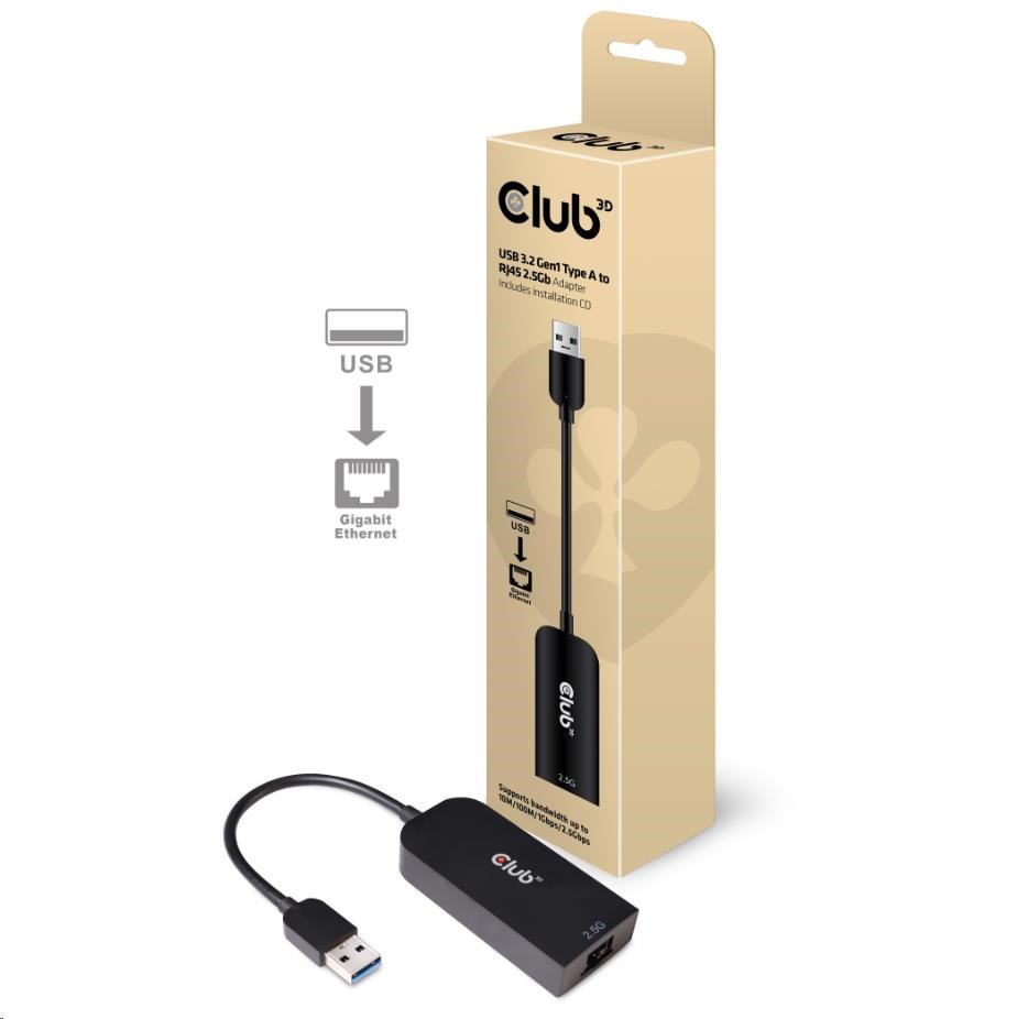 Adaptér Club3D USB 3.2 Gen 1 typ A na RJ45 2.5Gb,  24cm0 