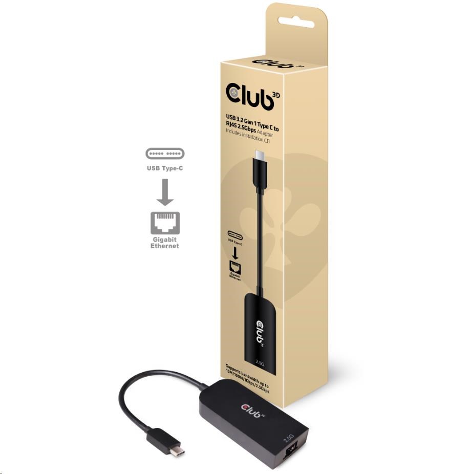 Adaptér Club3D USB 3.2 Gen 1 typ C na RJ45 2.5Gbps,  24cm0 