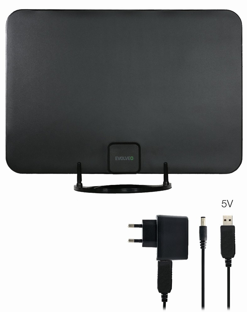 EVOLVEO Xany 2A,  230/ 5V,  aktivní pokojová anténa FM/ DAB+/ DVB-T2,  filtr LTE, 4G, 5G2 